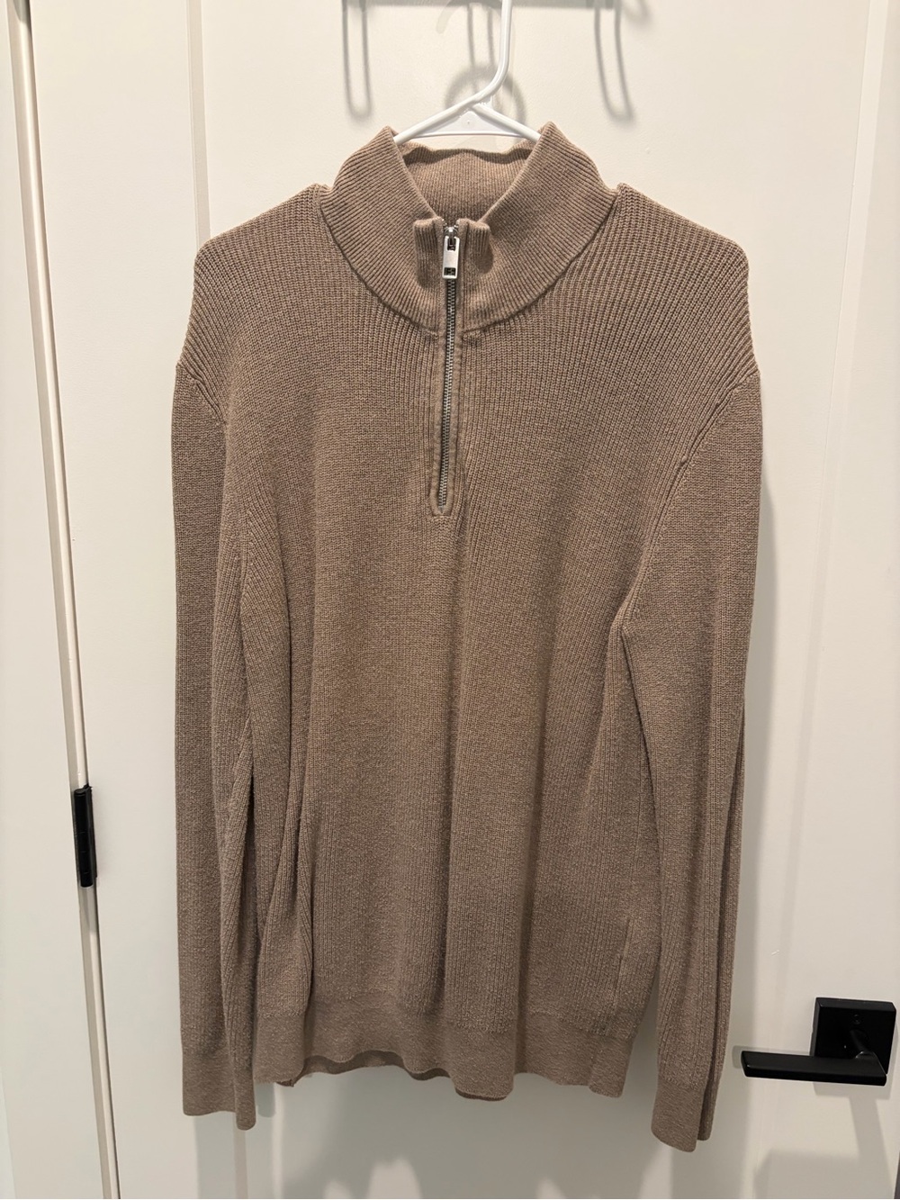 H&M Men's Zip Mock Neck Sweater in Taupe
